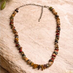 Multicolor Natural Stone Chip Necklace Adjustable Boho Southwestern Earth Tone